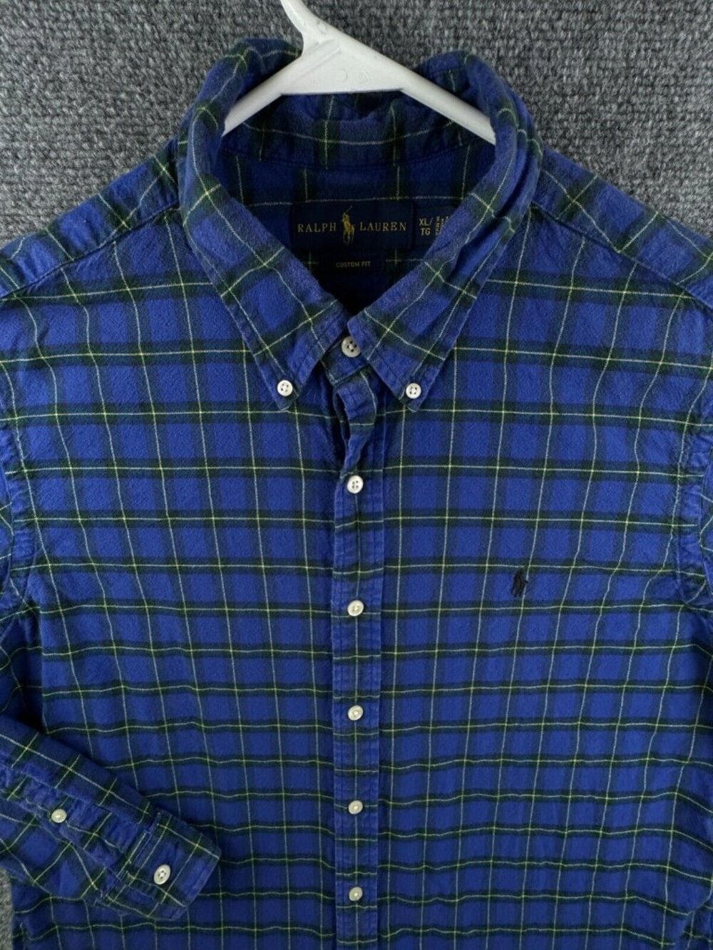 Ralph Lauren Long Sleeve Cotton Button Up Shirt Men Blue Green Plaid Custom XL